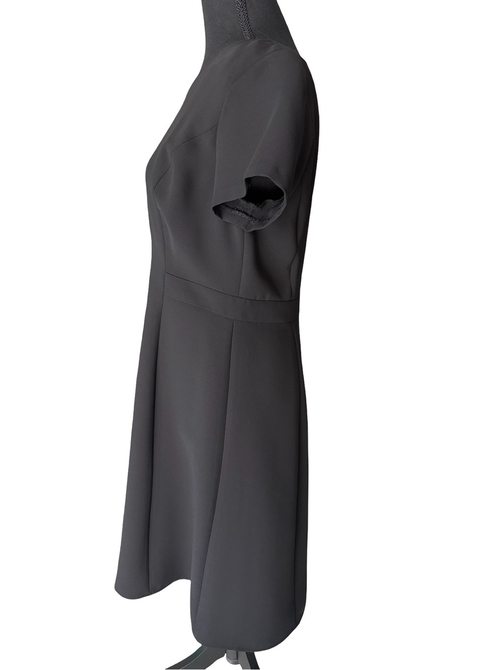 Talbots Black V-Neck Short Sleeve A-Line Midi Dress - Picture 2 of 6